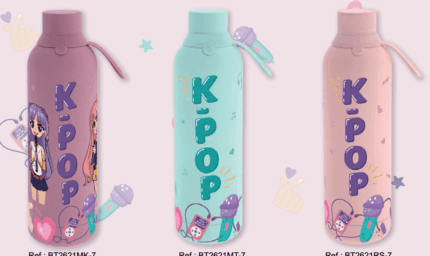 Botellas térmicas K-Pop con diseño juvenil inspirado en el estilo coreano, accesorio ideal para fans del K-Pop y merchandising fandom.