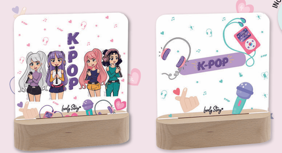 LAMPARAS LED luz ambiente K-pop con diseño micrófono auriculares y base madera