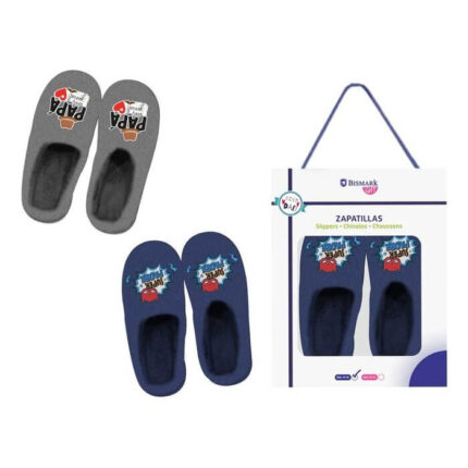 Zapatillas de casa Día del Padre “Super Padre” en colores azul y gris, diseño cómodo y antideslizante